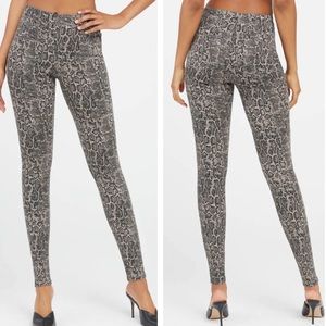 SPANX NWT JEAN-ISH ANKLE LEGGINGS JEANS PYTHON SNAKE BROWN TAN PANTS LARGE